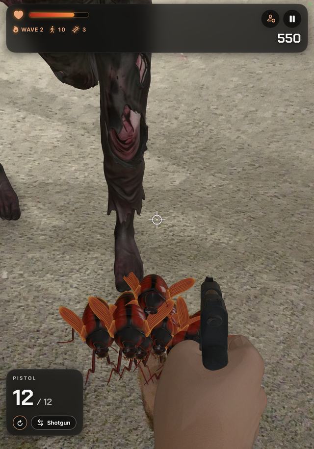 Roaches swarm toward the player's feet.